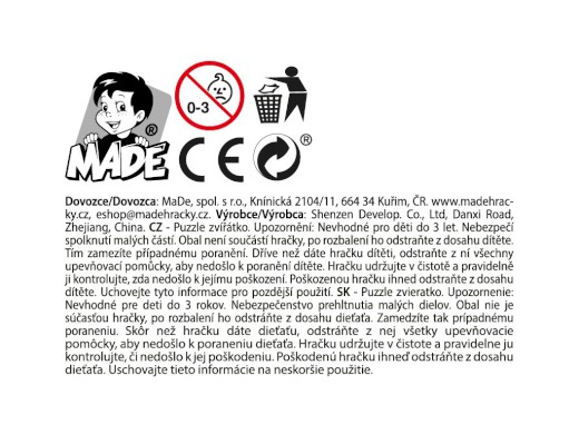 Puzzle zvířátka, 18 x 18 cm