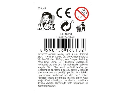 16818 - Panenka, 4 barvy, 12 kusů v boxu, 16 cm