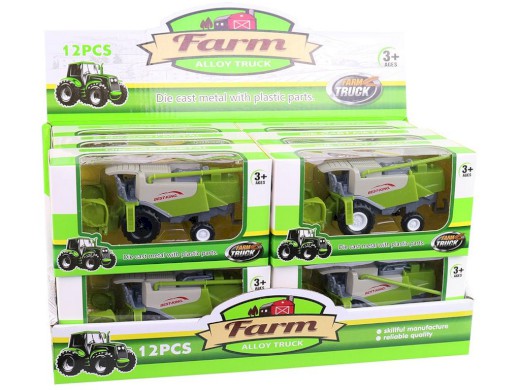 07629 - Kombajn, volná kola, kovový, 12 cm, 12 ks v boxu