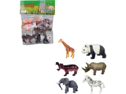 Zvířátka safari 6 ks v sáčku, 22 x 28 cm