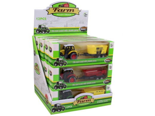 13143 - Traktor farmářský s vlečkou, 12 ks v boxu, 10,5 x 3,3 x 3,8 cm