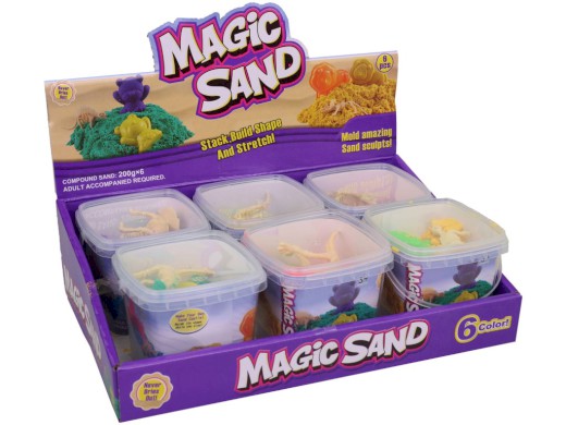 Písek magický s příslušenstvím, 6 dóz v display boxu, 8 cm