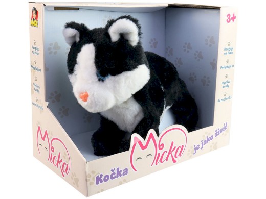 12617 - Kočka Micka na baterie, reaguje na zvuk, černá, 26 cm