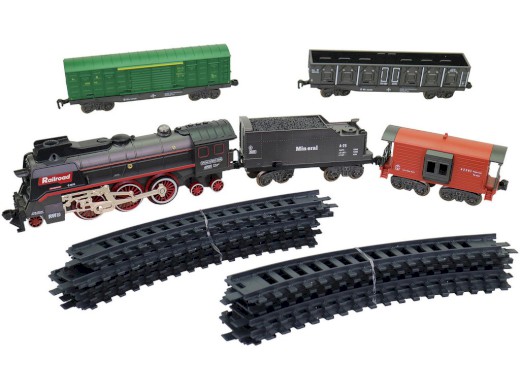 16333 - Vlaková souprava, parní, na baterie, světlo, zvuk, 68 kusů, 151 x 92,5 cm