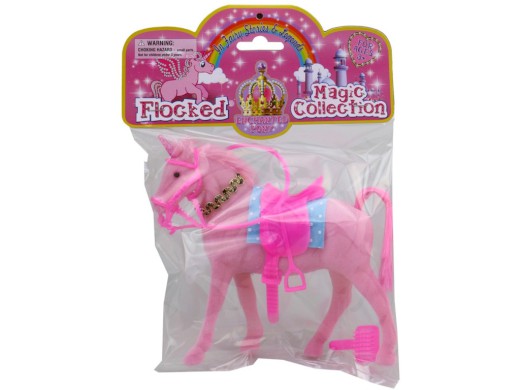 15687 - Kůň jednorožec s odnímatelnou uzdečkou, náhrdelníkem, podsedlovou podložkou, sedlem a kartáčem, 17 x 16 x 4 cm