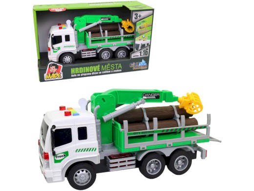 Auto na přepravu dřeva, zvedací rameno, na baterie, dvětlo a zvuk, setrvačník, 26 cm