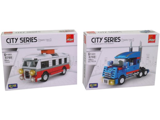 Kostky stavebnice dopravní prostředky, 8 ks v display boxu