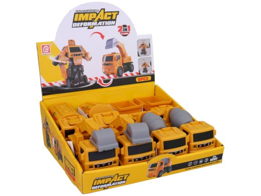 14063 - Robot - auta stavební, měnící se, na setrvačník, 11,5 x 6,5 x 8,5 cm