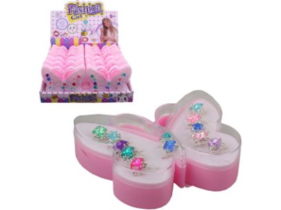 Prstýnky, motýl, 12 ks v display boxu