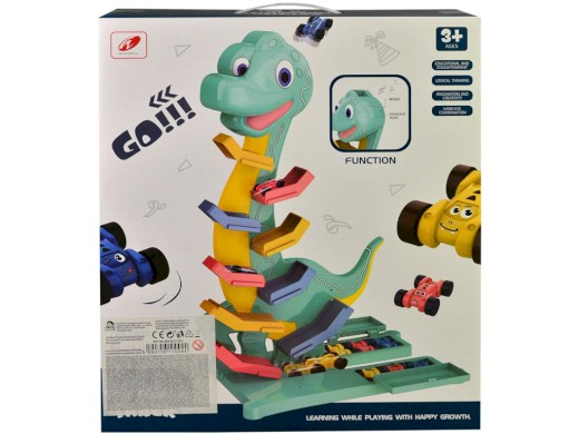 11004 - Autodráha patrová -  dinosaurus s auty, 6 ks, na baterie, 40 x 35 x 9 cm