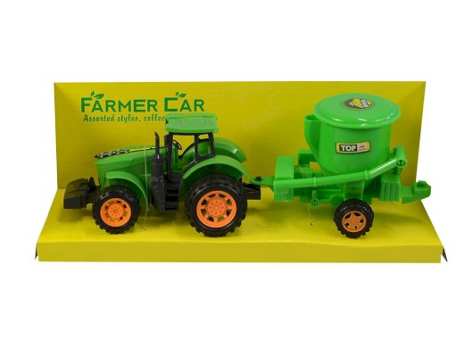 07775 - Traktor s vlečkou, na setrvačník, 10x29x9cm