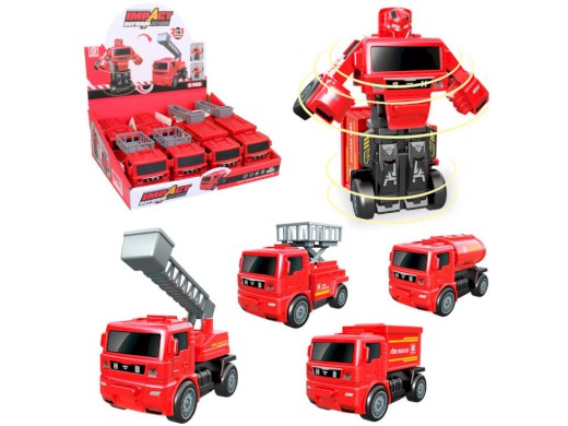 14064 - Robot - hasičská auta, měnící se, na setrvačník, 11,5 x 6,5 x 8,5 cm