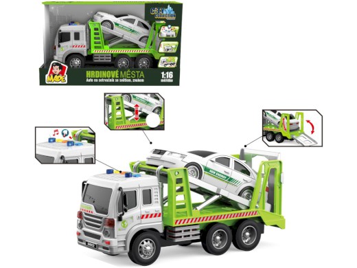 16872 - Auto odtahovka s autem, na setrvačník, se světlem a zvukem