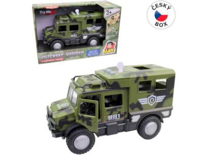 Vojenské auto, na baterie, světlo a zvuk, setrvačník, 25 cm