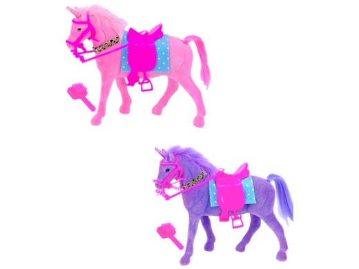 15687 - Kůň jednorožec s odnímatelnou uzdečkou, náhrdelníkem, podsedlovou podložkou, sedlem a kartáčem, 17 x 16 x 4 cm