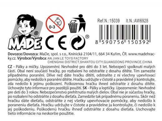 15039 - Rakety s míčkem a košíkem, 38,5  x 23 cm