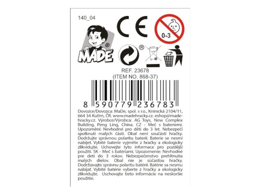 Meč ninja, s bateriemi, 12 ks v display boxu