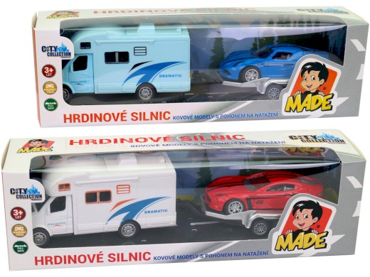 14857 - Obytné auto s přívěsem, kovové, zpětný chod, 22 x 5,5 x 5,5 cm