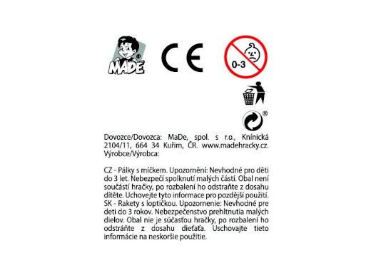 Rakety s míčkem, 21 x 10,5 x 10,5 cm