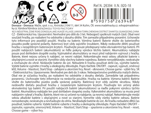 Elektronická hra, na baterie, 15 cm