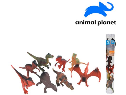 07553 - Zvířátka v tubě  -dinosauři, 7 - 11 cm, mobilní aplikace pro zobrazení zvířátek, 8 ks