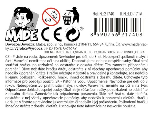 Vodní pistole, 250 ml, 3 barvy, 30 cm