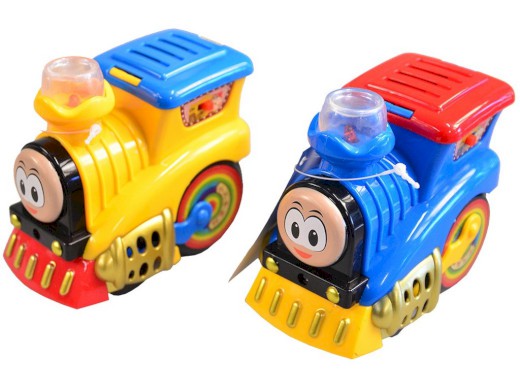 00421 - Lokomotiva na setrvačnik, na baterie se světlem a zvukem, 9 cm, 12 ks v boxu