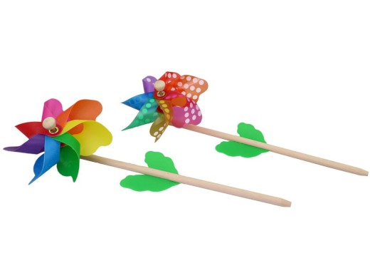 18926 - Větrník 14 cm, dřevěná hůlka, 3 druhy