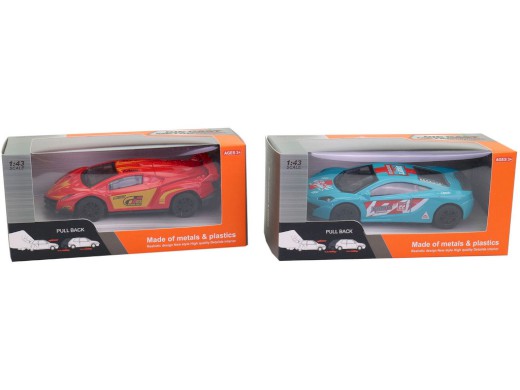 18163 - Auta kovová, zpětný chod, 10,5 x 2,8 x 4,5 cm, 24 ks v display boxu