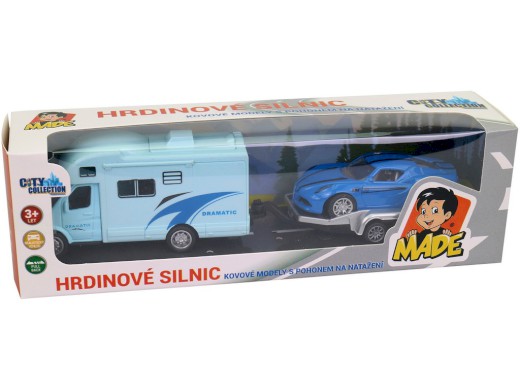 14857 - Obytné auto s přívěsem, kovové, zpětný chod, 22 x 5,5 x 5,5 cm