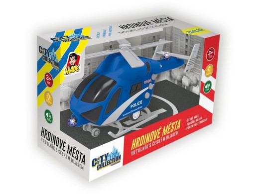 07633 - MADE Vrtulník policejní na setrvačník, na baterie se světlem a zvukem, 20 cm