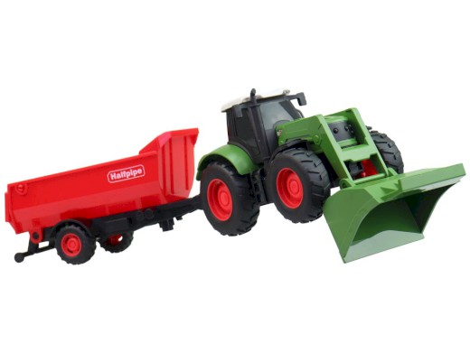 Traktor s přívěsem, na setrvačník, se světlem a zvukem, na baterie, 1:32, 30 cm