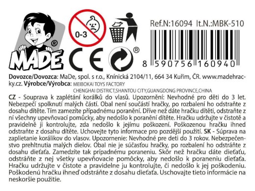 16094 - Souprava k zaplétání korálků do vlasů, 38,6 x 28,5 x 5,2 cm