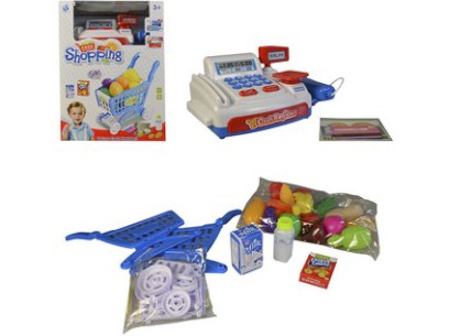 99550 - Pokladna na baterie a nákupní košík, 20cm pokladna, zvuk při platbě, projetí kartou, scan, vážení