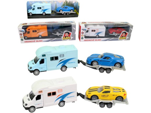 14857 - Obytné auto s přívěsem, kovové, zpětný chod, 22 x 5,5 x 5,5 cm