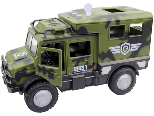 Vojenské auto, na baterie, světlo a zvuk, setrvačník, 25 cm