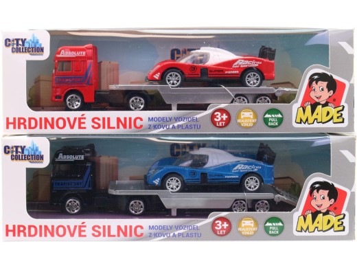 Auto přepravní se závodním autem, 18 cm