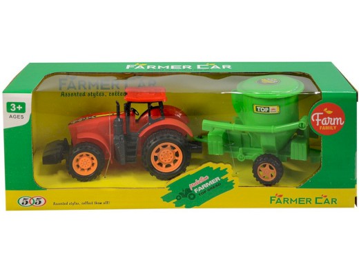 07775 - Traktor s vlečkou, na setrvačník, 10x29x9cm