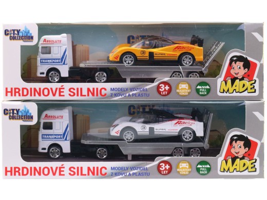 Auto přepravní se závodním autem, 18 cm