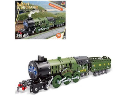 Malý mechanik, parní lokomotiva s uhlákem, 340 dílků, 34 x 26,5 x 6,5 cm