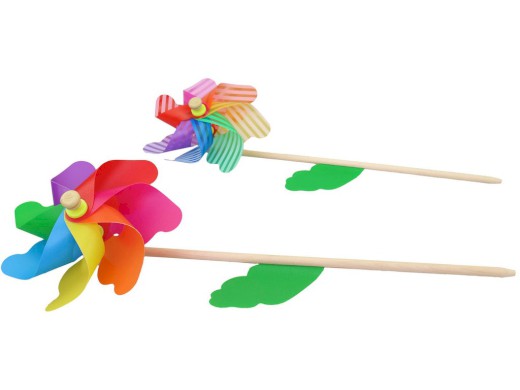 18927 - Větrník 18 cm, dřevěná hůlka, 3 druhy