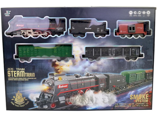 16333 - Vlaková souprava, parní, na baterie, světlo, zvuk, 68 kusů, 151 x 92,5 cm