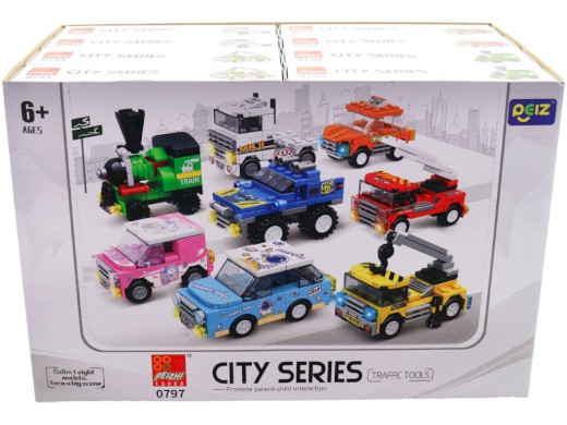 Kostky dopravní prostředky, 16 ks v display boxu