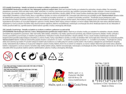 12619 - MaDe Letadlo Smartwings s hlášením kapitána a letušky, na setrvačník, 20 cm