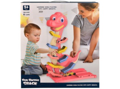 11004 - Autodráha patrová -  dinosaurus s auty, 6 ks, na baterie, 40 x 35 x 9 cm