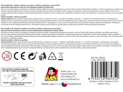 98535 - Letadlo ČSA s hlášením kapitána a letušky, na setrvačník, 20 cm