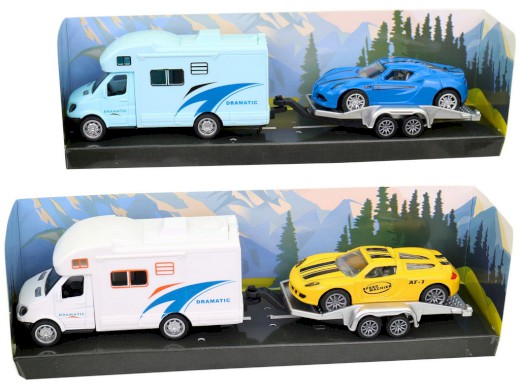 14857 - Obytné auto s přívěsem, kovové, zpětný chod, 22 x 5,5 x 5,5 cm