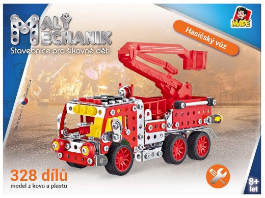 08340 - Malý mechanik -  hasičské auto s plošinou, 327 ks