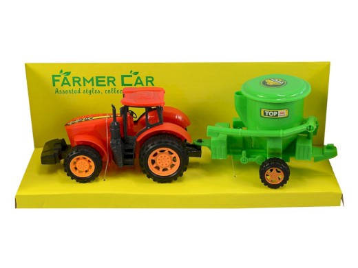 07775 - Traktor s vlečkou, na setrvačník, 10x29x9cm