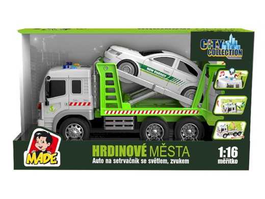 16872 - Auto odtahovka s autem, na setrvačník, se světlem a zvukem